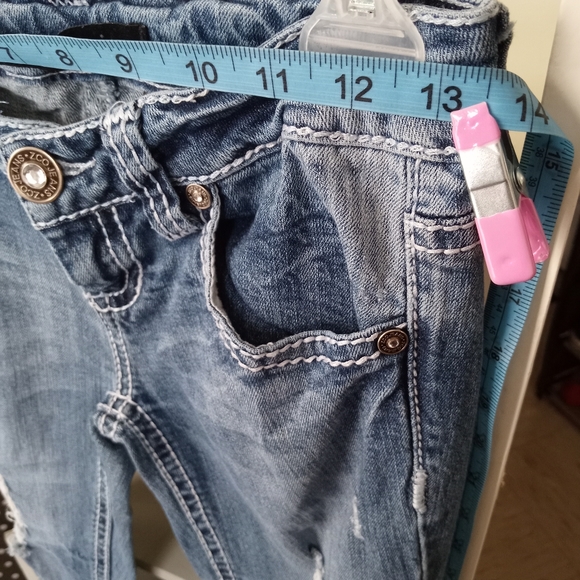 Z.CO Premium Jeans DARK BLUE Distressed High Rise FLARES Size 3 - Picture 5 of 8